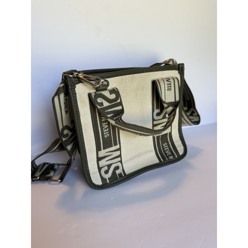 Steve Madden Womens Small Cream/Green Logo Crossbody w Detachable Strap